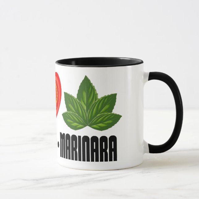 Pizza Peace Sign Tomato Herz und Basil Blätter Tasse (Rechts)