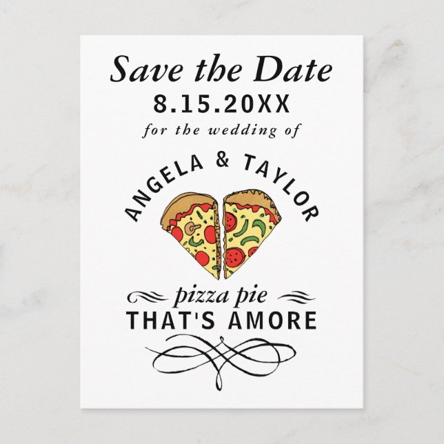 Pizza Pie Amore Typografy Wedding Save the Date Postkarte (Vorderseite)