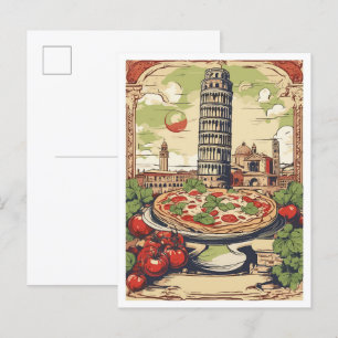 Pizza Pisa Italien Vintage Reiseillustration Postkarte