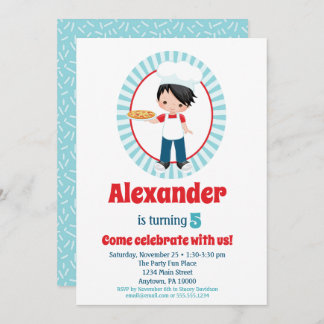 Pizza Pizza Party Black Hairs Birthday Einladung