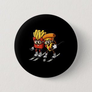 Pizza Pommes Frites Ski Lustig Skifahrer Fast Food Button