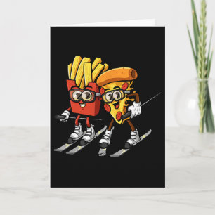 Pizza Pommes Frites Ski Lustig Skifahrer Fast Food Karte