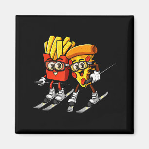 Pizza Pommes frites Ski lustig Skifahrer Fast Food Magnet