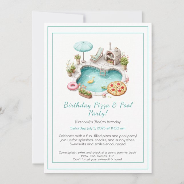 Pizza Pool Party Einladung - Spaß Sommer Geburtsta (Vorderseite)