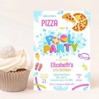 Pizza Pool Party Geburtstagseinladung Einladung