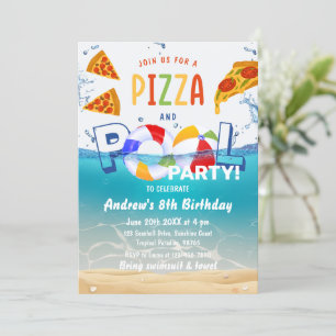 Pizza & Pool Party Sommerwasser Geburtstag Einladung