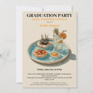 Pizza, Poolside, Pool Party Abschlussfeier Einladung