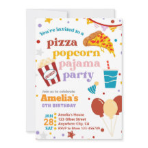 Pizza Popcorn und Pajamas Einladung zum Geburtstag