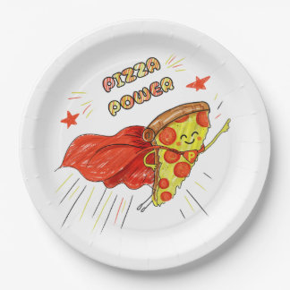Pizza Power – Lustige Superhelden-Pizza-Scheibe Pappteller