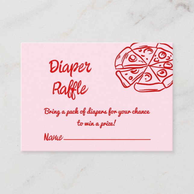 Pizza Red Pink Hand Gezeichnet Diaper Raffle Begleitkarte (Vorderseite)