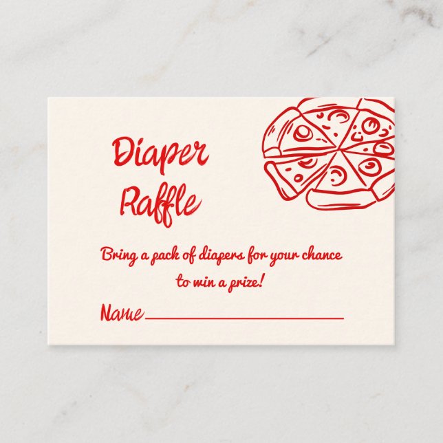 Pizza Red Pink Hand Gezeichnet Diaper Raffle Begleitkarte (Vorderseite)