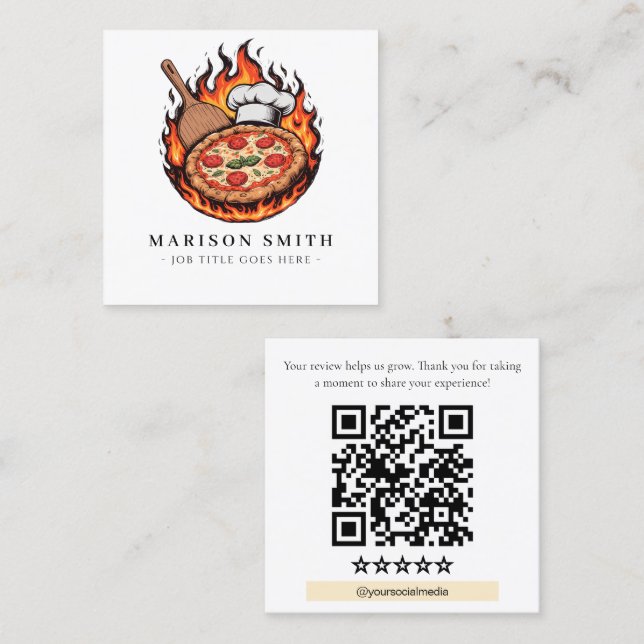 Pizza Restaurant Bewertungs-QR-Code  Quadratische Visitenkarte (Vorne/Hinten)
