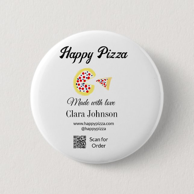 Pizza Restaurant Cafe Pizzeria Scan QR-Code bestel Button (Vorderseite)