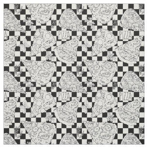 Pizza Restaurant Koch Black and White Checked Stoff