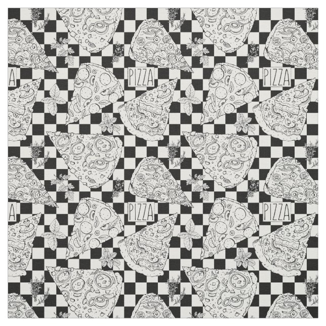 Pizza Restaurant Koch Black and White Checked Stoff (Muster)