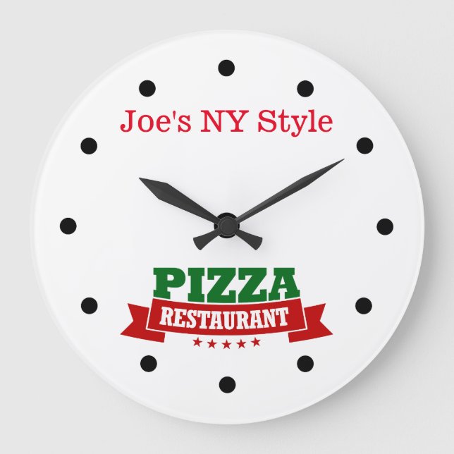 Pizza Restaurant Thema Wall Clock Große Wanduhr (Vorderseite)