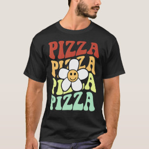 Pizza Retro Sonnenblume Lächeln Gesicht farbenfroh T-Shirt