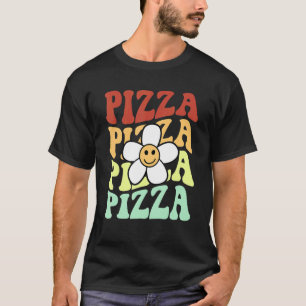 Pizza Retro Sonnenblumen Lächeln Gesicht bunt Vint T-Shirt