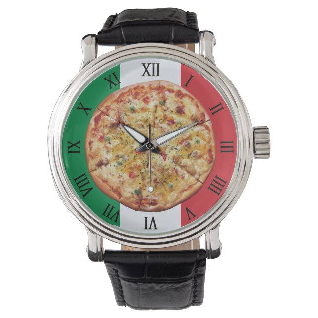 Pizza - Roman Numerals Italian Flag Armbanduhr (Vorderseite)