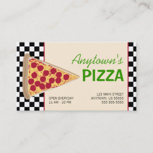 Pizza-Scheibe u. schwarze Schachbrett-Pizza Visitenkarte
