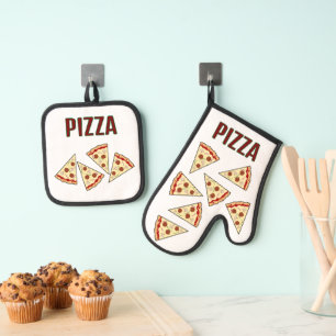 Pizza Scheiben Design Ofenhandschuh & Topflappen-Set