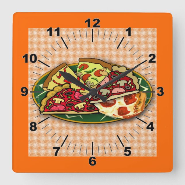 Pizza schneidet Wanduhr (Vorderseite)