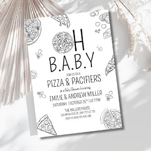 Pizza & Schnuller Baby-Shower-Pizza-Party Neutral Einladung