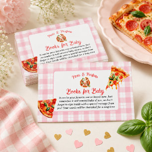 Pizza & Schnuller Pink Gingham Bücher Baby-Party Begleitkarte