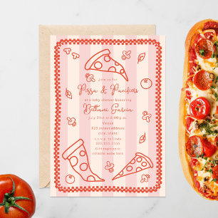 Pizza & Schnullers Sketch Doodle Girl Babydusche Einladung