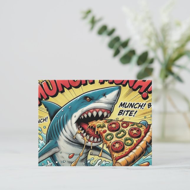 Pizza Shark Munch Munch Postkarte (Stehend Vorderseite)