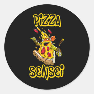 Pizza-Shirt Pizza-Sensei Lustiger Karate-Pizza-Lie Runder Aufkleber