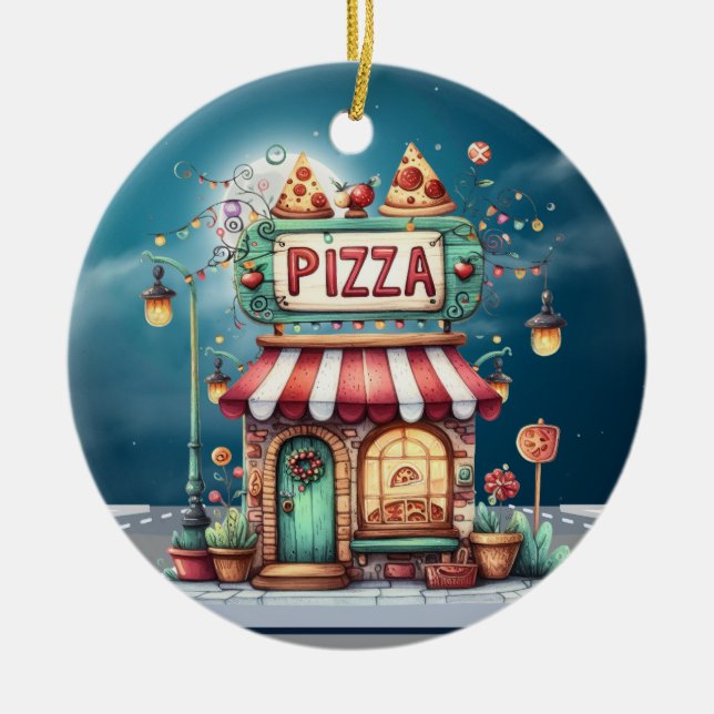 PIZZA Shop Keramik Ornament (Vorne)