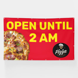 Pizza Shop Logo bis 2 Uhr morgens geöffnet Banner