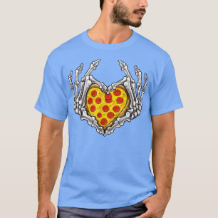 Pizza Skeleton Heart and Hands Gothic Halloween Co T-Shirt