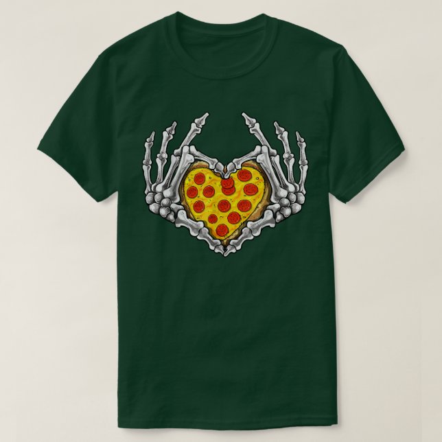 Pizza Skeleton Herz und Hände Gothic Halloween Co T-Shirt (Design vorne)