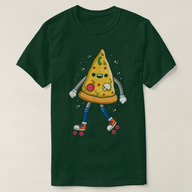 Pizza Slice auf Rollerskates, Roller Skaten Retro T-Shirt (Design vorne)