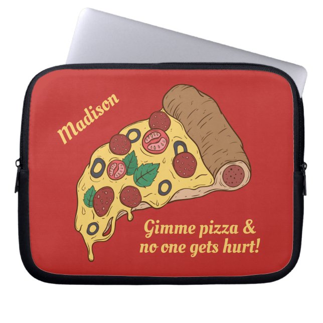 Pizza Slice individuelle Name- und Textbuchsen Laptopschutzhülle (Vorderseite)
