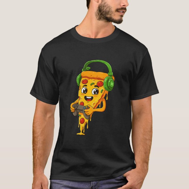 Pizza Slice Kopfhörer Gaming Shirt | Funny Gamer (Vorderseite)