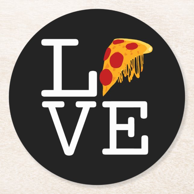 Pizza Slice Liebe Runder Pappuntersetzer (Vorderseite)
