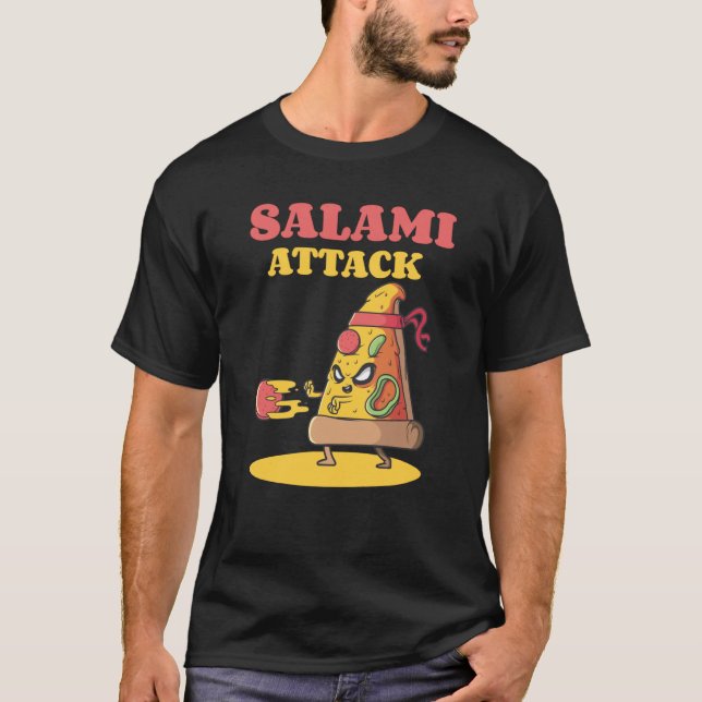 Pizza Slice Motif Ninja Salami Attack Pizza Cheese T-Shirt (Vorderseite)