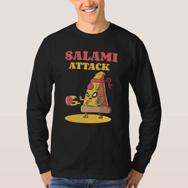 Pizza Slice Motif Ninja Salami Attack Pizza Cheese T-Shirt (Vorderseite)