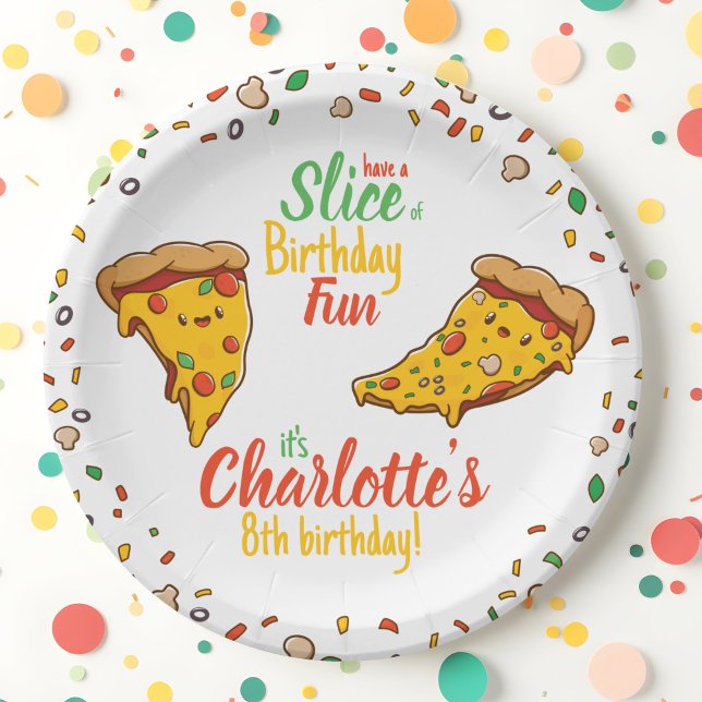 Pizza, Slice of Birthday fun, Kawaii Pappteller (Von Creator hochgeladen)