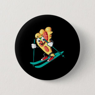 Pizza Slice On Skis Cool Weizen Teig Pie Lovers Gi Button