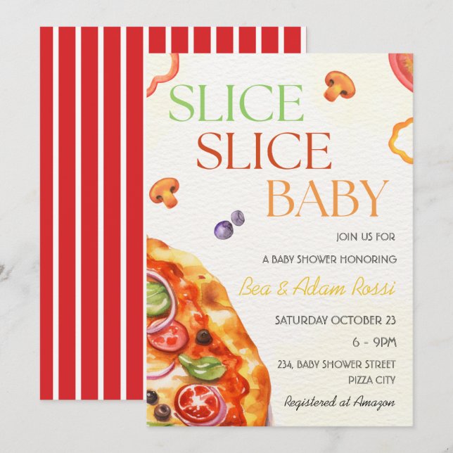 Pizza Slice Slice Babybett Dusche Einladung (Vorne/Hinten)