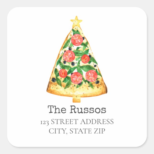 Pizza Slice Weihnachtsbaum Adresse Square Sticker (Vorderseite)