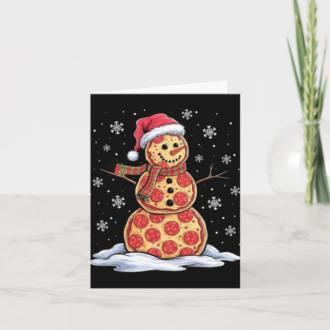 Pizza Snowman - Weihnachtsmannmütze - Pizza-Party  Karte (Vorderseite)
