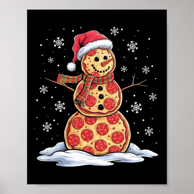 Pizza Snowman - Weihnachtsmannmütze - Pizza-Party  Poster (Vorne)