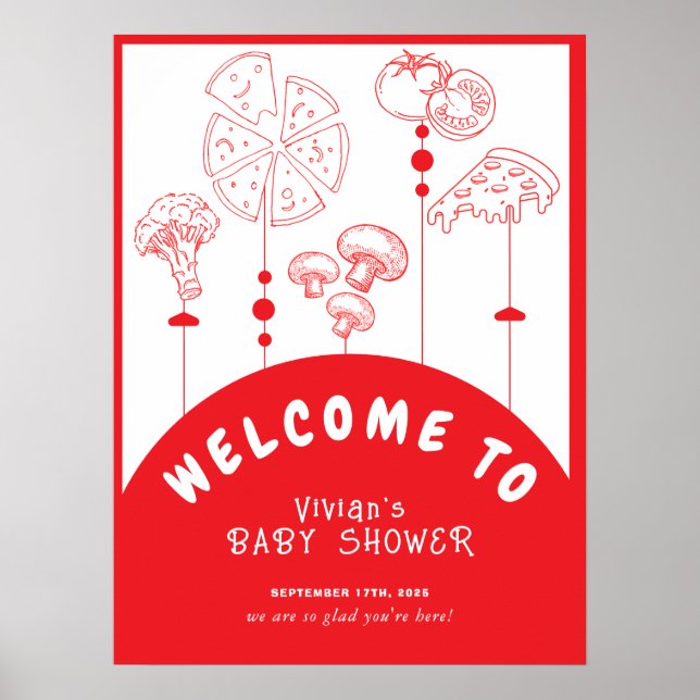 Pizza Special Delivery Baby Dusche Willkommen Poster (Vorne)