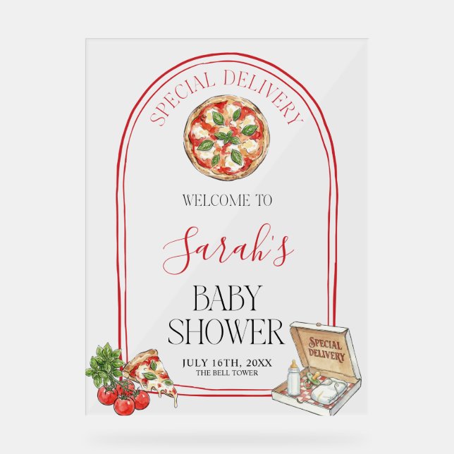 Pizza Special Delivery Baby Shower Welcome  Acrylschild (Vorderseite)
