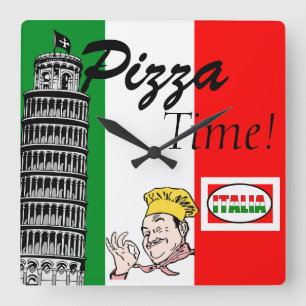 Pizza Time-Italian Quadratische Wanduhr